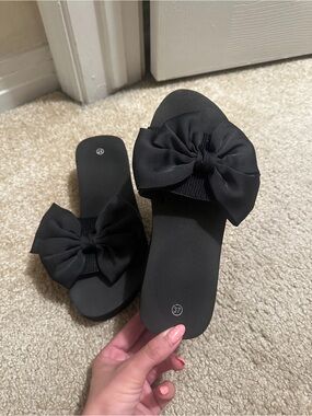 Black Platform Sandals with Bow Detail